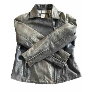 Y2K Vintage On Stage Denmark Leather  Jacket Moto Zip Fitted Biker Style Rare